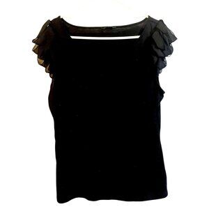 Womens Black Onyx Ruffle Sleeve Top Shirt XL Daisey Fuentes CUTE!